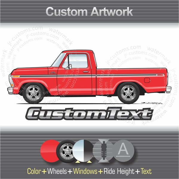 Custom 1978 78 1979 79 F-150 250 4x4 Ranger Explorer Pickup Truck Long Short Bed dentside ford art for T-Shirt Hoodie kids Mug Cap Sticker