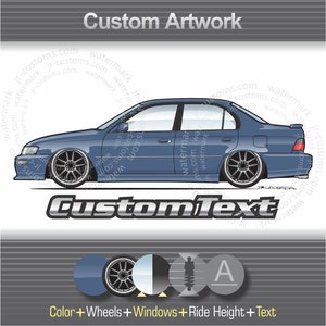 Custom 1993 1994 1995 1996 1997 93 94 95 96 97 Toyota Corolla E100 DX Sedan Wagon Art for T-Shirt Hoodie Mug Sweatshirt Phone Case Sticker