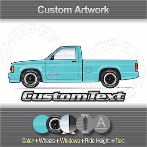 Custom 91 1991 1992 92 1993 93 Chevrolet Chevy S-10 S10 Cameo EL Durango Baja 4x4 V6 maxi-Cab Pickup Truck Art for T-Shirt long sleeve Mug