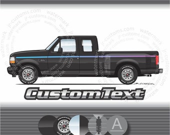 Custom 1992 93 94 95 1996 F-150 250 F150 XL XLT Lariat Super Cab Nite 4x4 Pickup Truck art for T-Shirt Long Sleeve Hoodie Mug Sticker Ford