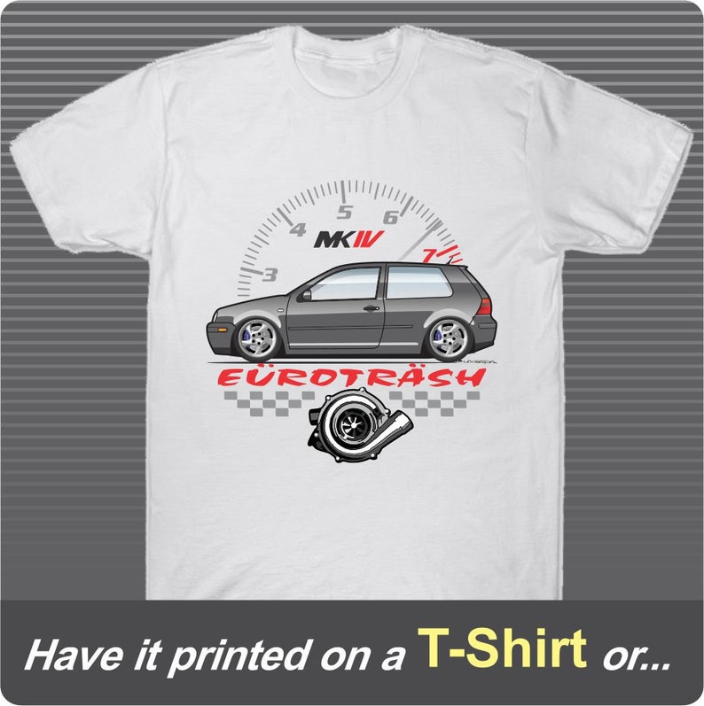 Custom 1998 1999 2000 2001 2002 2003 2004 98 99 00 01 VW Golf mk4 2003 GTi 337 20th Edition R32 V6 Digital Commision Art Drawing for T-Shirt