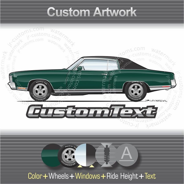 Custom 70 1970 1971 71 1972 72 Chevy Chevrolet Monte Carlo SS 455 Art for T-Shirt hoodie long sleeve kids mug sticker phone case tank top