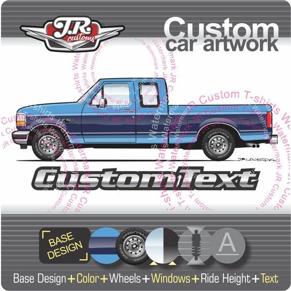 Custom 1992 93 94 95 1996 F-150 250 F150 XL XLT Lariat Super Cab Nite 4x4 Pickup Truck art for T-Shirt Long Sleeve Hoodie Mug Sticker Ford