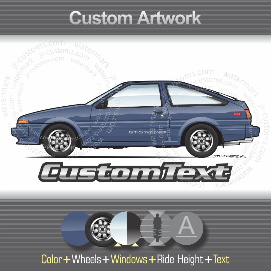 Custom Toyota Corolla AE86 Art, Car Illustration (digital PNG
