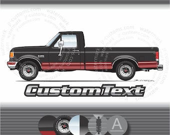 Custom 1987 1988 1989 1990 1991 F-150 250 Long Short Bed Super Cab Crew XL XLT Pickup Truck 4x4 art for ford T-Shirt Hoodie Mug sleeve kids