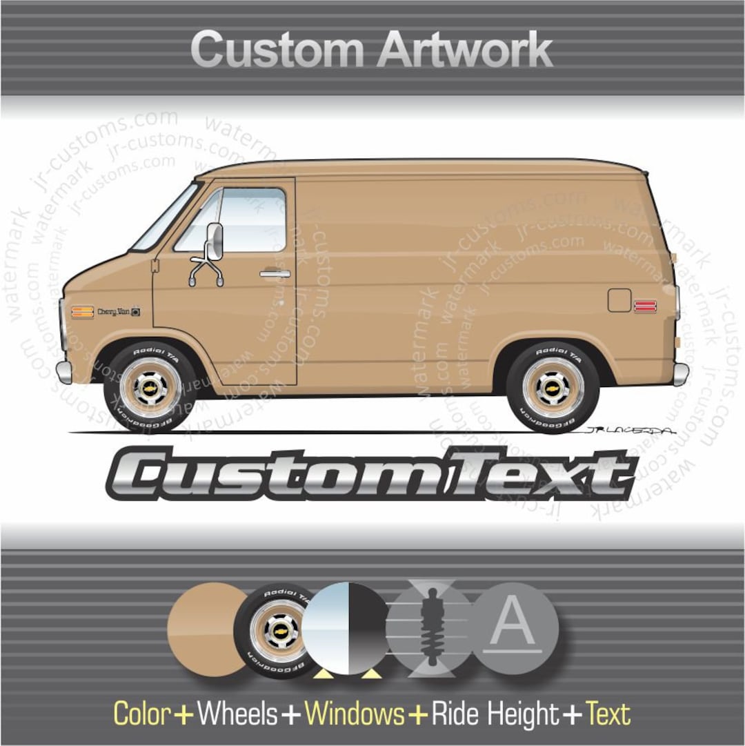 Chevy Van G20 アートプリント B1サイズ CHEVROLET G20 CHEVY VAN (1988) LINE ART VECTOR FILE Black wh