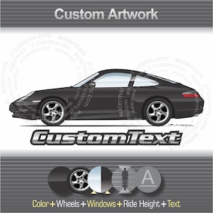 Benutzerdefinierte 1998–05 Porsche 911 996 Carrera Coupe Cabriolet Turbo 4 4S S GT2 GT3 RS Kunst für T-Shirt Hoodie Aufkleber Tasse Langarm Wanddruck Kappe