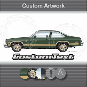 Custom 1975 76 77 78 79 Chevy Nova Coupe 4 dr Sedan SS Chevrolet Concours LN Rally Art for T-Shirt hoodie mug long sleeve hat print sticker