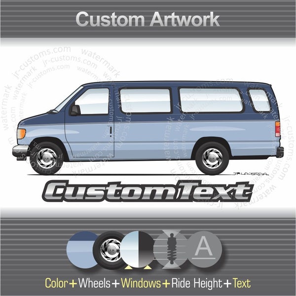Custom 1992-2014 92-14 E-150 250 350 HD Series Econoline Panel Passenger Club Wagon Chateau XLT Ford art for T-Shirt Hoodie Long Sleeve Mug
