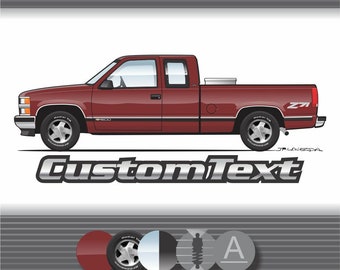 Custom 1994 1995 1996 1997 1998 94 95 96 97 98 Chevy Silverado Z71 1500 2500 4x4 OBS Extended Cab Pickup Truck ART for T-Shirt Hoodie Mug