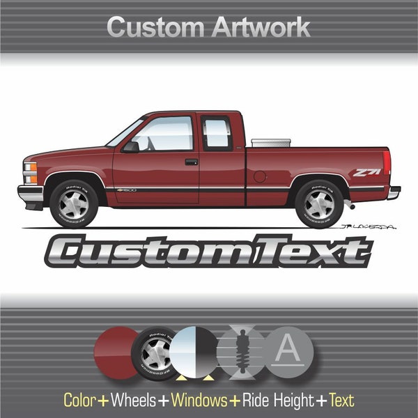 Custom 1994 1995 1996 1997 1998 94 95 96 97 98 Chevy Silverado Z71 1500 2500 4x4 OBS Extended Cab Pickup Truck ART for T-Shirt Hoodie Mug