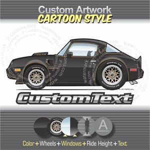 Custom Cartoon 1967-1970-1982-1993-02 all model years Pontiac Firebird Formula Firehawk Turbo Trans Am SLP Art for T-Shirt hoodie mug hat