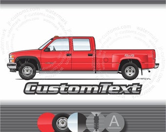 Custom 94 1994 1995 1996 1997 1998 1999 2000 Chevy 3500 4x4 Dually Crew Cab OBS Silverado 454 Truck Art for T-Shirt Hoodie Long Sleeve Mug