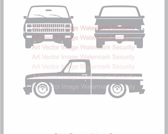 1981-1982 Chevy Chevrolet C10 short Square body Pickup Truck 3 view svg vector Silhouette Cut Files Design Clip Art Paper Craft Laser Cricut