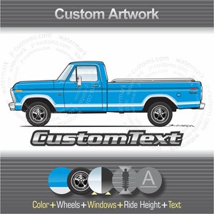 Custom 73 1973 74 1974 75 1975 76 1976 F-100 250 F100 Ranger XLT long short bed pickup ford Truck art for T-Shirt Hoodie Long Sleeve Mug