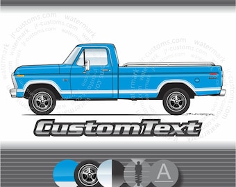 Custom 73 1973 74 1974 75 1975 76 1976 F-100 250 F100 Ranger XLT long short bed pickup ford Truck art for T-Shirt Hoodie Long Sleeve Mug