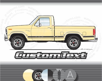 Custom 1980 1981 1982 1983 84 85 1986 F100 F150 Ranger 4x4 pickup Truck XLT short bed lariat art for T-Shirt Hoodie Mug Long sleeve Sticker