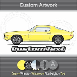 Custom 1970-73 1/2 70 Chevrolet Chevy 350 Camaro Z28 Z-28 SS RS LT-1  Art Drawing for T-Shirt kids hoodie mug long sleeve sticker sweatshirt