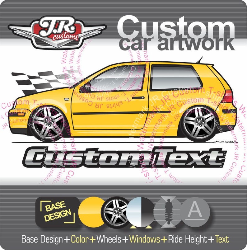 Custom 1998 1999 2000 2001 2002 2003 2004 98 99 00 01 VW Golf mk4 2003 GTi 337 20th Edition R32 V6 Digital Commision Art Drawing for T-Shirt