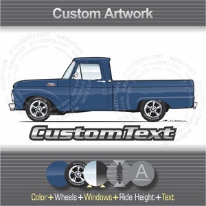 Custom 1964 1965 1966 64 65 F-100 F-250 F100 F250 short bed pickup Truck 4x4 ford art for T-Shirt Hoodie Long Sleeve Sweatshirt Mug Sticker