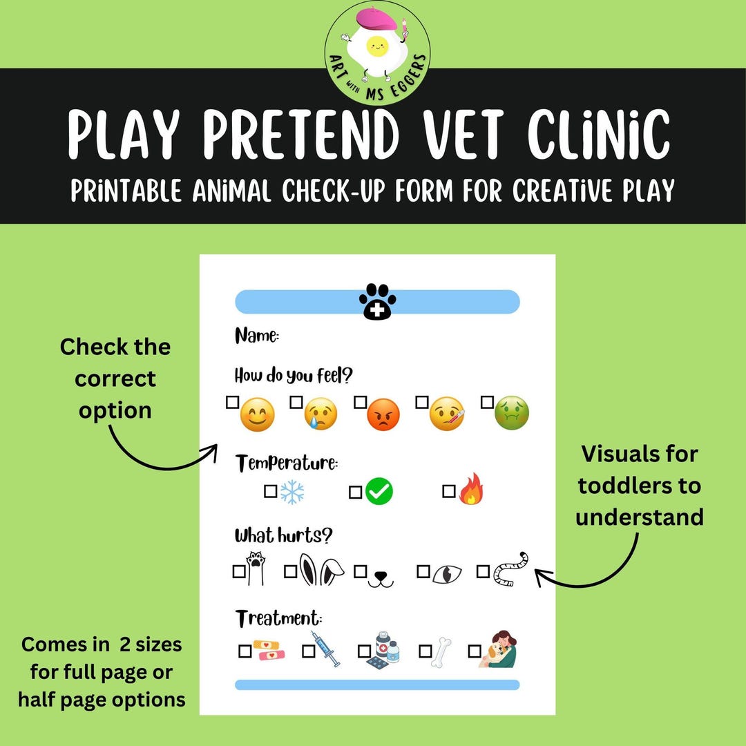 Play Pretend Vet Clinic Check up Form: Stuffed Animal Check Up - Etsy