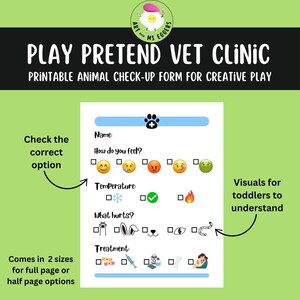 Play Pretend Vet Clinic Check Up Form: Stuffed Animal Check Up