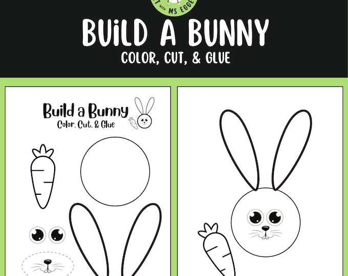 Build a Bunny Face Printable Kids Activity, Cut and Paste Animal Craft ...