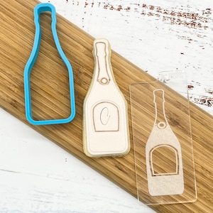 Champagne Bottle Cookie Cutter & Embosser Set of 2 | Celebration, Prosecco, Wedding, Love | KooKee Creative