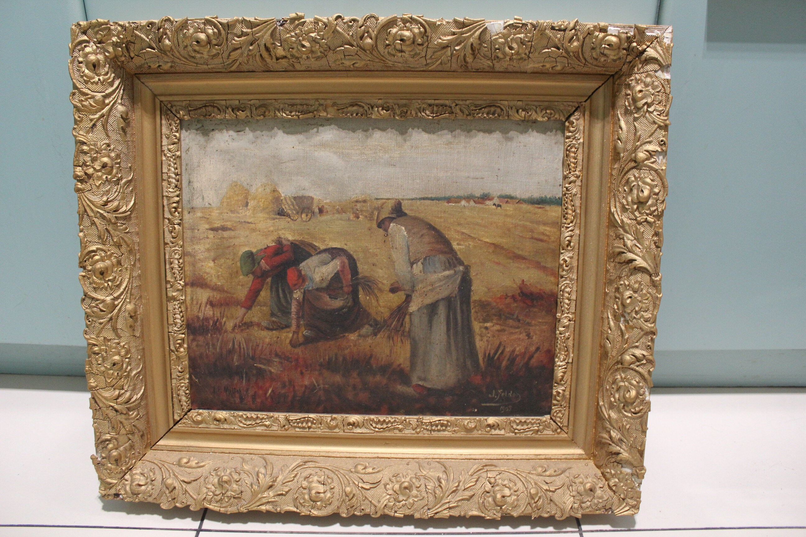 Peinture Repro Millet 1905 Signée J.felden? Felder? 1901