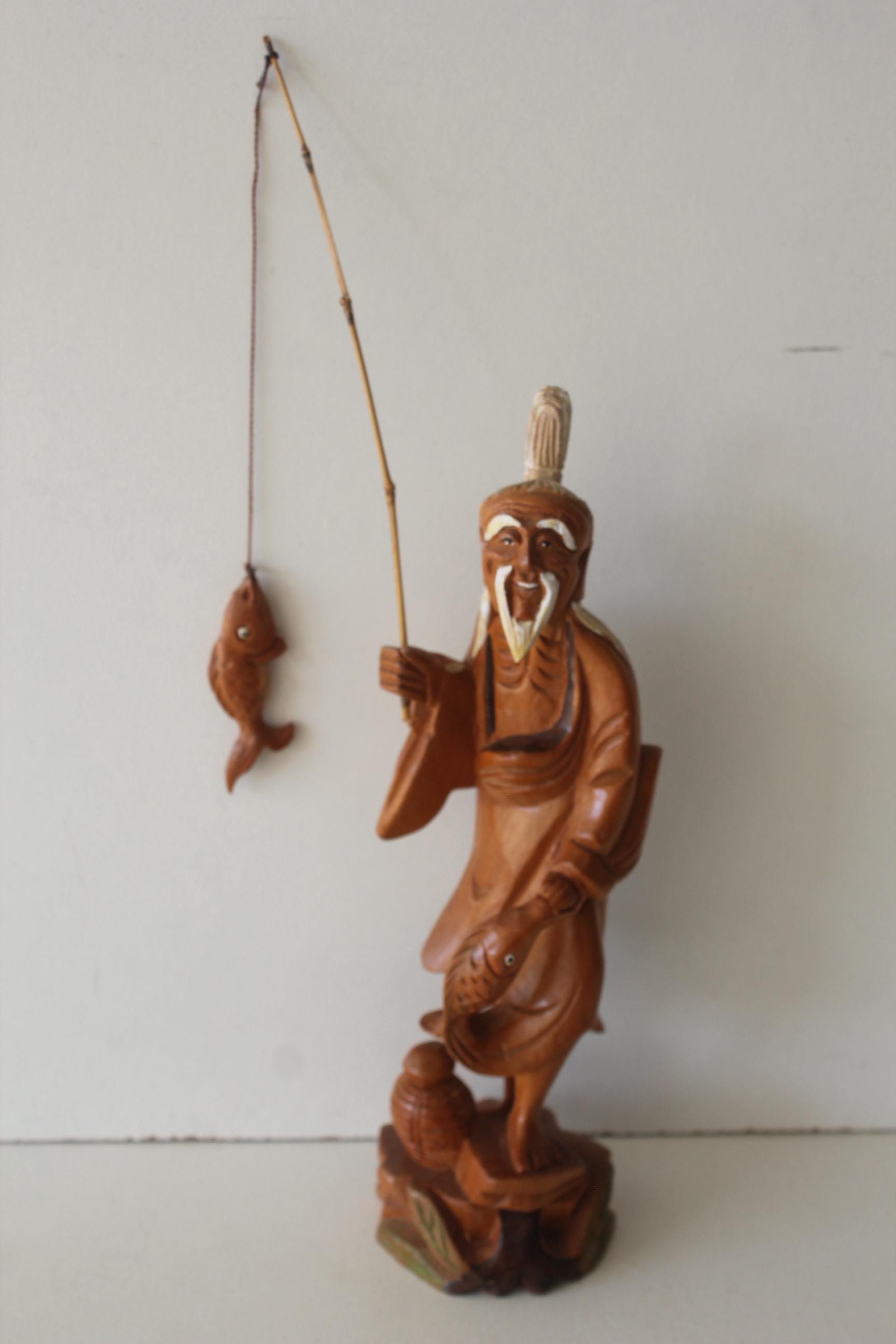 Sculpture Vintage Chinoise - Pêcheurs En Résine - Beige - Déco Adulte