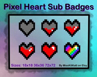 Pixel Hearts - 6 x Sub Badges [Twitch]