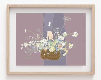 Flower floral art print, Basket full of Wild blooms, Mother's Day Gift