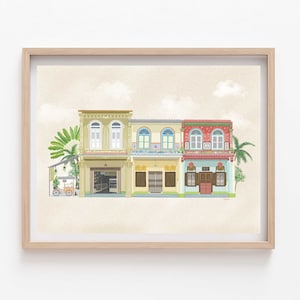 Malaysian Heritage Shophouses, Melaka Streets, Travel Art, Giclee Art Print
