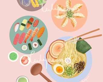 Japan Food Art l Ramen, Sushi, Gyoza, Tempura Art, Instant DIGITAL DOWNLOAD