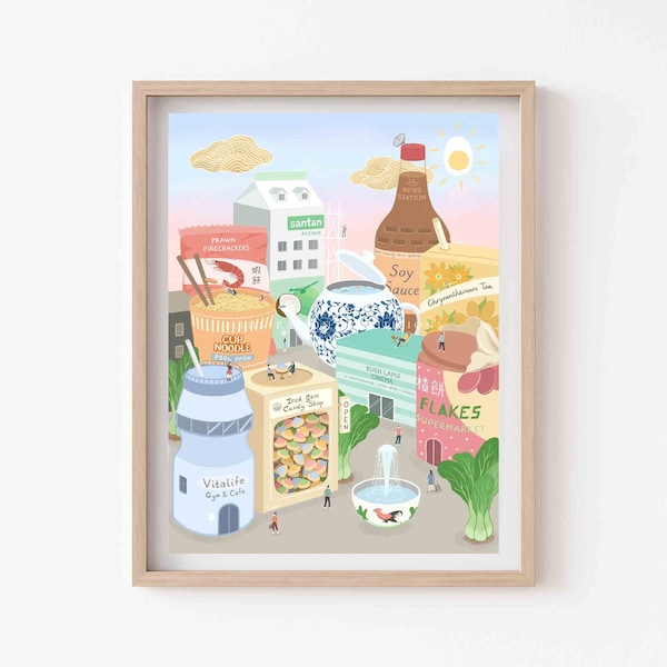 Asian Foodie Town, Nostalgic Childhood Snacks, Giclee Art Print