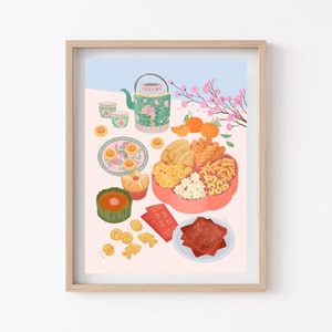 Nostalgic Chinese New Year Snacks, Traditional Cakes and Cookies for Tea time, Giclee Art Print