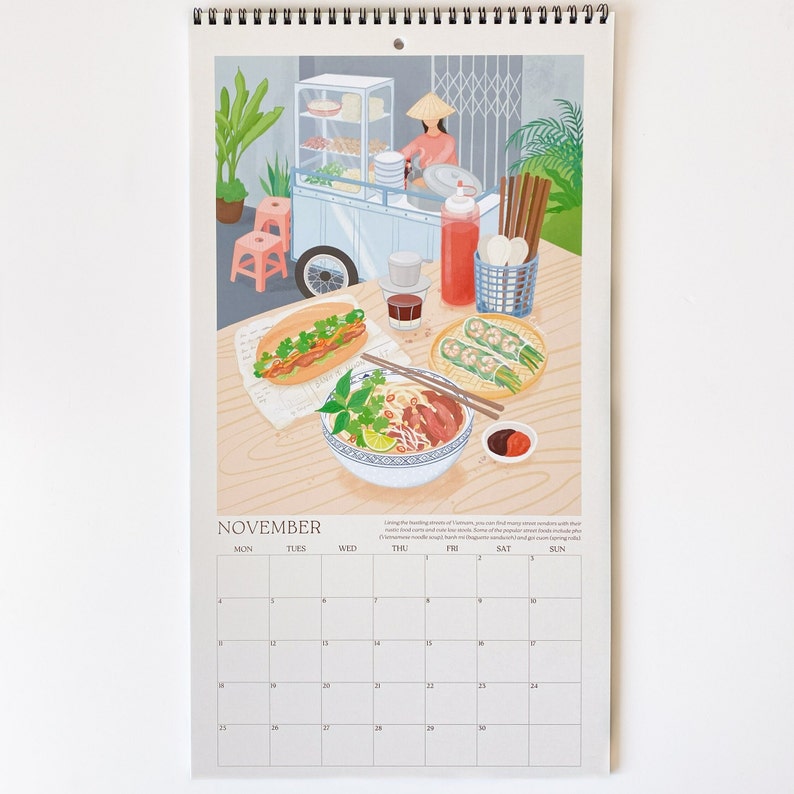 Asian Foodie Calendar 2024, 12 Month Wall Calendar, Large Size 9.5x17.25 Nearly A3, Thick Paper, 14 pages image 5