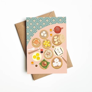 Dimsum-kaart, 5x7 ", wordt geleverd met witte of bruine envelop
