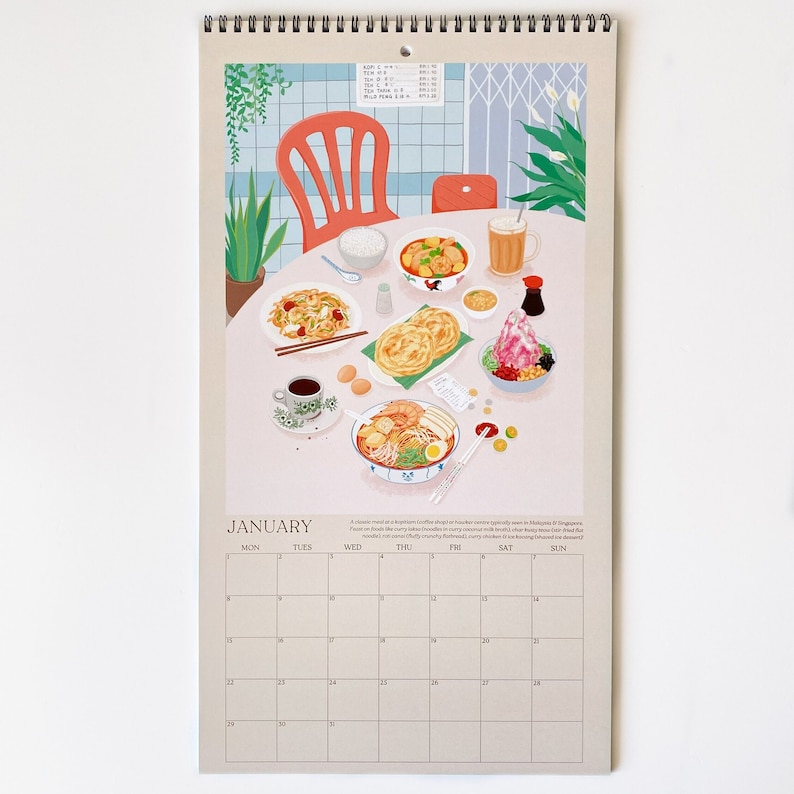 Asian Foodie Calendar 2024, 12 Month Wall Calendar, Large Size 9.5x17.25 Nearly A3, Thick Paper, 14 pages image 3