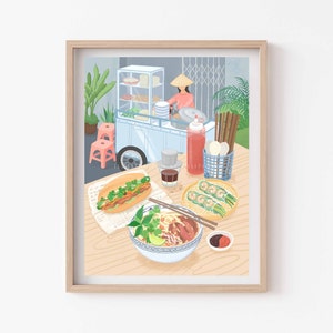 Vietnamese Street Food Scene, Asian Food Art, Giclee Art Print