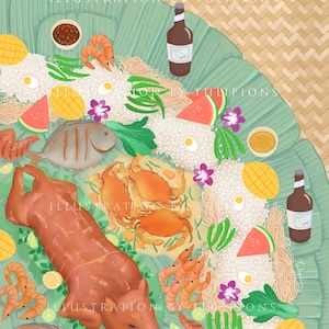 Filipino Kamayan Food Illustration, Instant DIGITAL DOWNLOAD