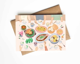 Reunion Dinner, Lunar New Year, 5x7" Card, Comes With White Or Brown Envelope