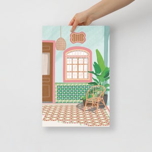 Traditional heritage shophouses in Malaysia /Singapore, Penang peranakan colorful tiles, Travel art print, Tropical dream destinations 12×18 inches