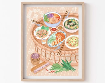 Laos Food Art, Lao Cuisine, Asian Food Art, Kitchen Poster, Travel South east Asia, Giclee Art Print