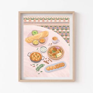 Art culinaire indien, Briyani, Dosa, Poulet Korma, Samosa, Vada, Giclée Impression artistique
