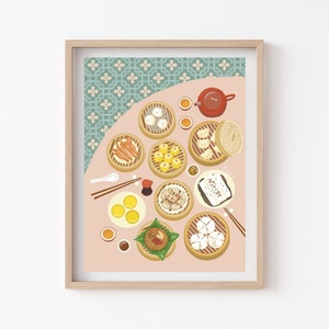 Dim Sum Kunst, Chinesisches Asiatisches Essen Illustration, Pastellfarben, Giclee Kunstdruck