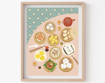 Dim Sum Art, Chinese Asian Food Illustration, Pastel Colors, Giclee Art Print