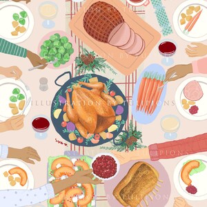 Weihnachten Dinner Fest, Instant DIGITAL DOWNLOAD, druckbare Kunstdruck und Urlaubsgrußkarte