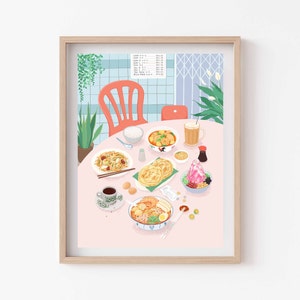 Kopitiam Coffee Shop Food, Curry Laksa, Roti Canai, Char Kway Teow, Giclee Art Print