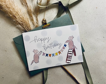 Postkarte "Happy Birthday Murmeltiere" - Handlettering - Geburtstagskarte - Designkarte - Grußkarte